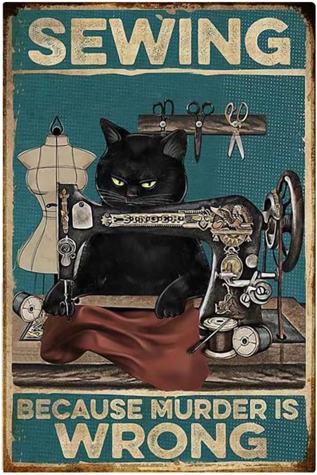 Sewing Art - Y1, Yepzoer Cat Kitty Sewing Retro