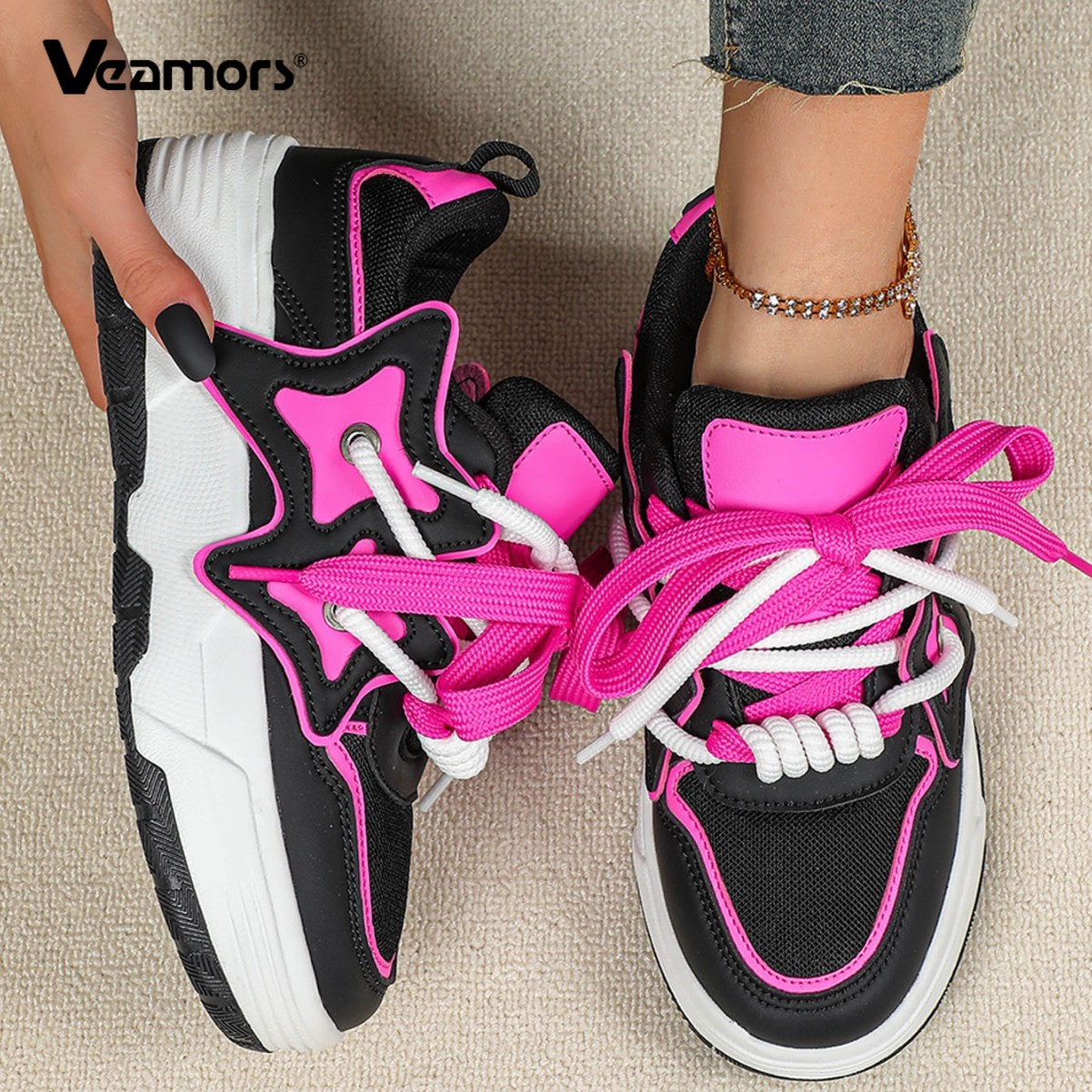 Sewing Garment - Baskets plateforme tendance pour femme, chaussures