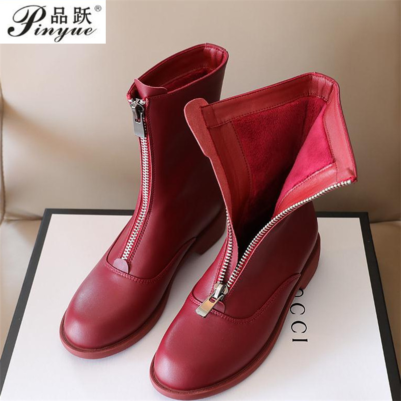 Sewing Front Zipper - Bottes Tendance en Cuir group pour
