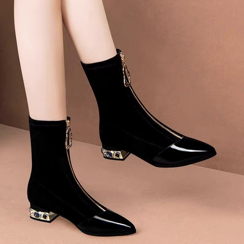Sewing Front Zipper - Bottines à paillettes brillantes pour femmes,